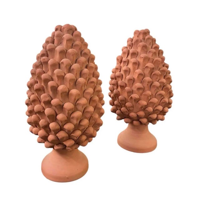 Mediterranean Pair of Hand-Finished Terracotta Pine Cone Finials For Sale - Image 3 of 12