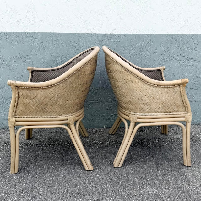 Late 20th Century Boho Chic Rattan and Wicker Barrel Dining Chairs by Budji - Set of 6 For Sale - Image 5 of 12