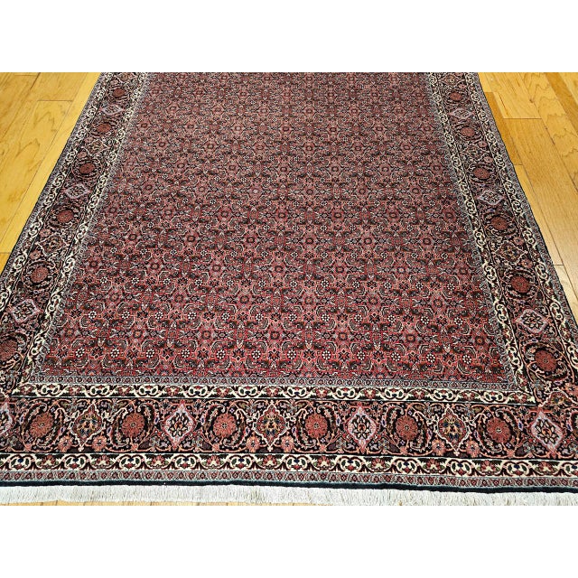 Vintage Persian Bidjar Rug, Hand-Knotted Wool, Allover Herati Geometric Pattern, Red & Navy, 7x10 For Sale - Image 4 of 18