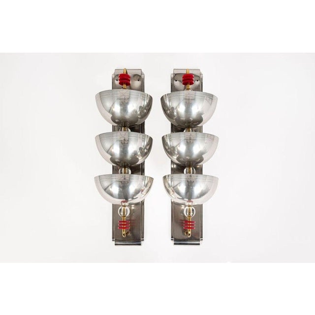 Antique Art Deco Large Silver Metal Wall Sconce Lamps, 34” For Sale - Image 4 of 8