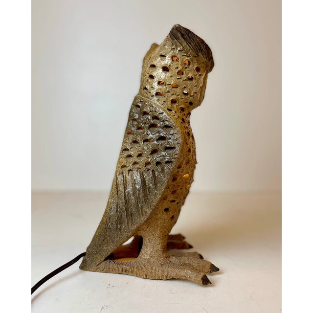 Brown Ceramic Owl Table Lamp, 1960s For Sale - Image 8 of 18