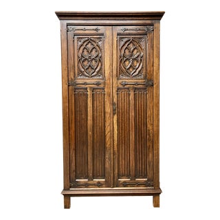 19th Century English Oak Wardrobe Vestry Cabinet For Sale