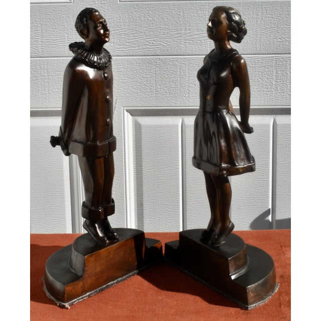 French Art Deco Style Bronze Bookends Flirt Lovers For Sale In Philadelphia - Image 6 of 18
