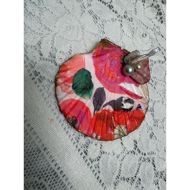 2010s Handcrafted Floral Seashell Trinket Tray For Sale - Image 5 of 5