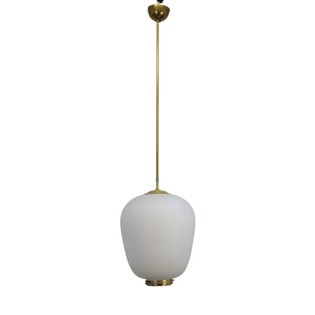 Suspension Lamp in Opaline Glass and Brass, Italy, 1950s For Sale