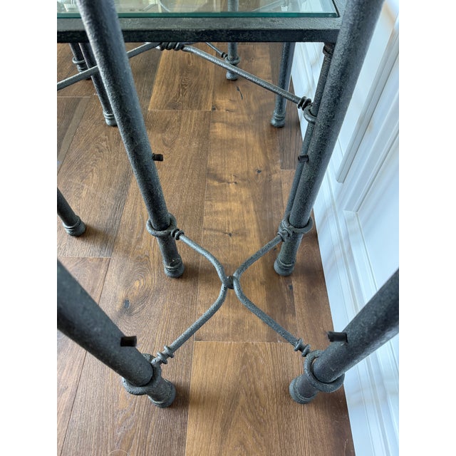 Vintage Postmodern Glass & Faux-Bamboo Iron Table Set | Coffee Table + Matching Side Tables For Sale - Image 9 of 12
