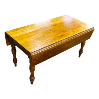 Cherrywood Coffee Table With Drop Leaves & Turned Legs For Sale