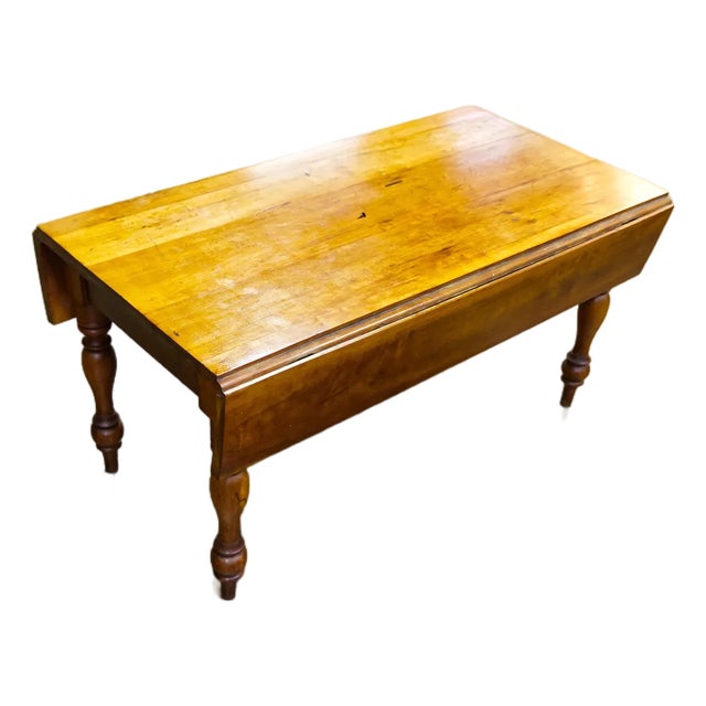 Cherrywood Coffee Table With Drop Leaves & Turned Legs For Sale