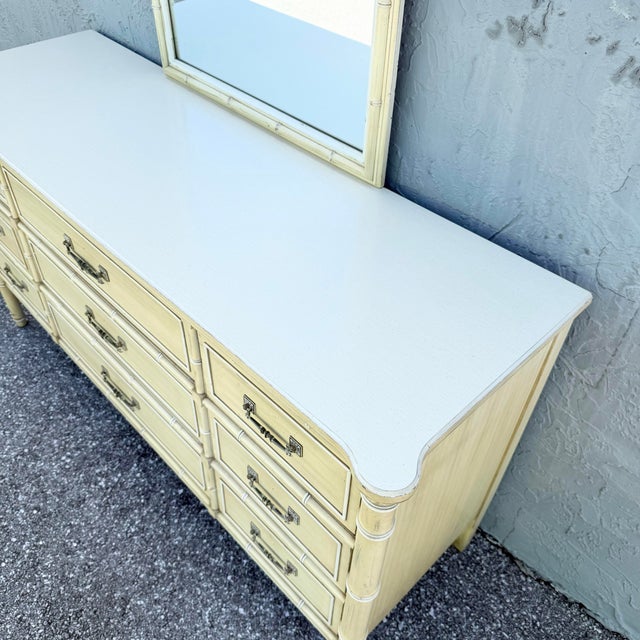Mid 20th Century Vintage Coastal Faux Bamboo Bali Hai Dresser With Mirror by Henry Link For Sale - Image 5 of 9