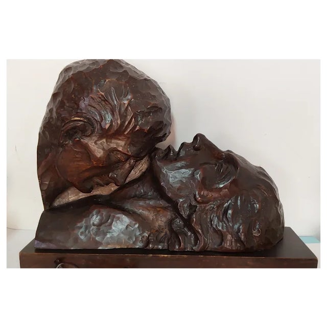 1950s Vintage French Sculpture of Lovers, Signed, Hand Carved Wood For Sale - Image 5 of 6