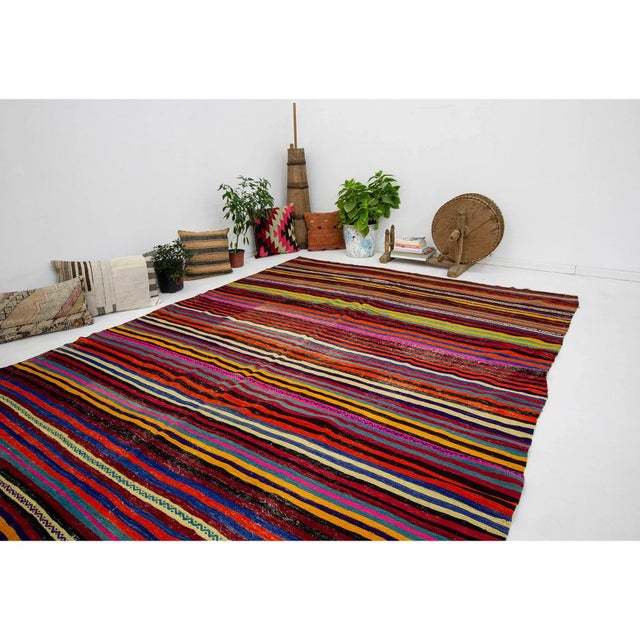 1960s Vintage Colorful Striped Turkish Kilim Rug- 6′10″ × 13′1″ For Sale In Los Angeles - Image 6 of 7