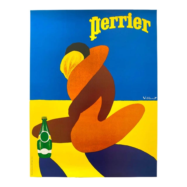 Bernard Villemot Vintage 1980's " Perrier " Offset Lithograph Print French Pop Art Poster For Sale