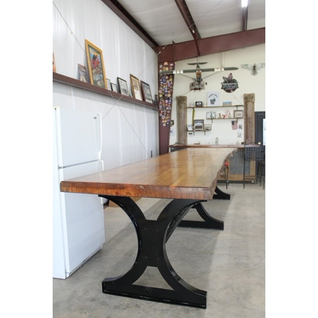 Historic 16 Foot Live Edge Single Slab Table For Sale - Image 4 of 18