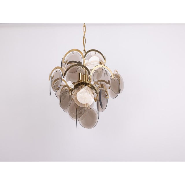 Smoked Glass Disc Chandelier from Vistosi, Italy, 1960s For Sale - Image 3 of 13
