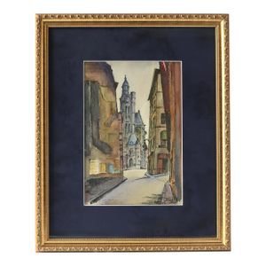 Mid 20th Century Framed Parisian Street Scene Watercolor – Signed