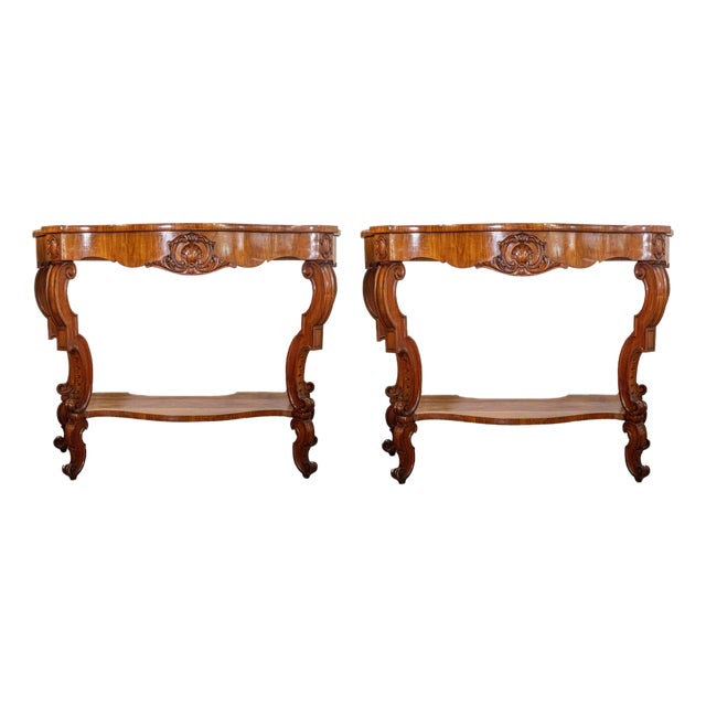 19th Century Pair of Italian Louis Philippe Consoles Circa 1860 For Sale