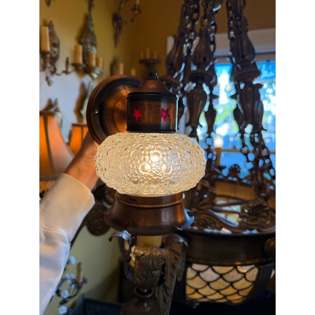 Metal Copper Bubble Glass and Stars Wall Sconce, Circa 1920 For Sale - Image 7 of 7