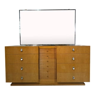 American of Martinsville MCM Blonde Long Dresser With Mirror For Sale