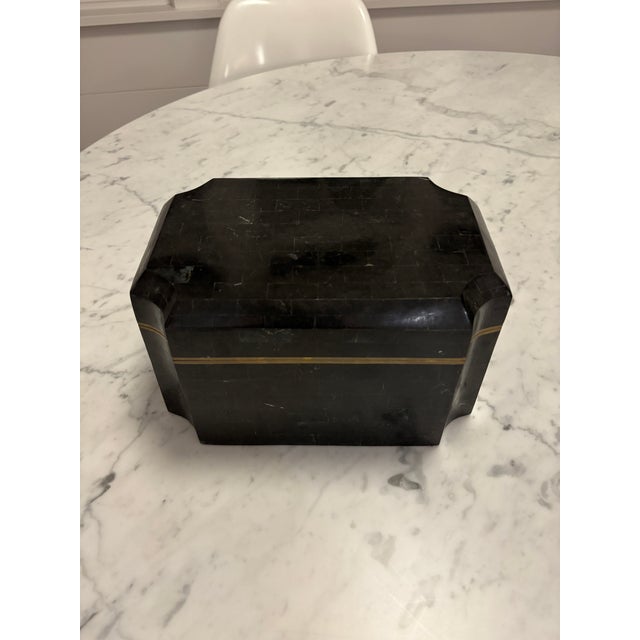 Karl Springer Tessellated Stone Box With Shagreen Interior - Signed For Sale - Image 14 of 16