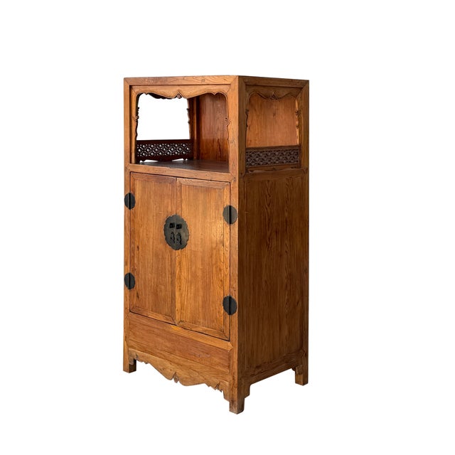 Asian Vintage Light Brown Open Display Alcove Storage Cabinet For Sale - Image 3 of 13