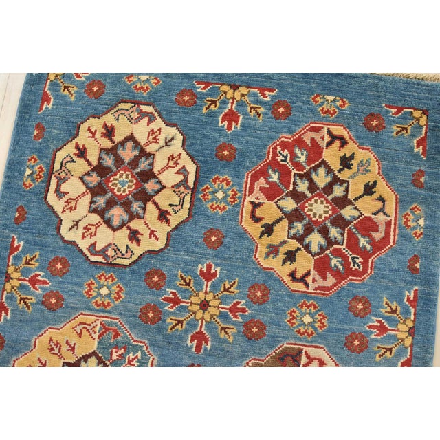 Kazak Runner 2’8” X 9’4” Blue Wool Tribal Hand-Knotted Oriental Rug For Sale In Philadelphia - Image 6 of 13