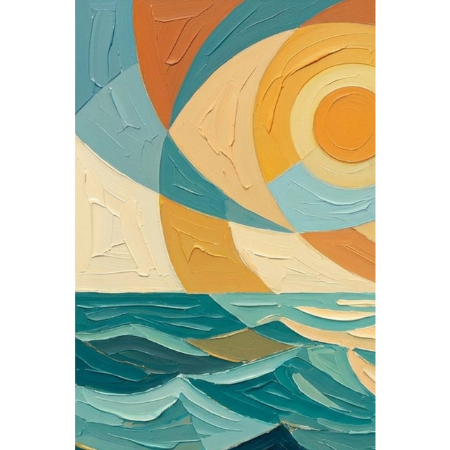 Abstract Coastal Sunrise Painting, Geometric Ocean Art Print, 36″ × 24″ For Sale - Image 4 of 7