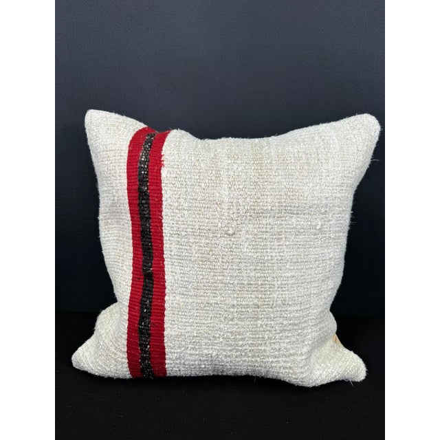 Turkish Hemp Pillow Cushion Natural Beige Red Pillow Cushion Cover 20"x20" For Sale - Image 4 of 4