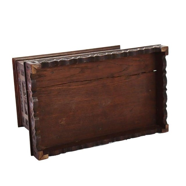 Antique Gothic Style Chip Carved Walnut Keepsake Box C1860 For Sale - Image 11 of 12