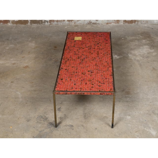 Metal Midcentury Italian Mosaic Table with Iron Base and Red Glass Tile Style Top For Sale - Image 7 of 12