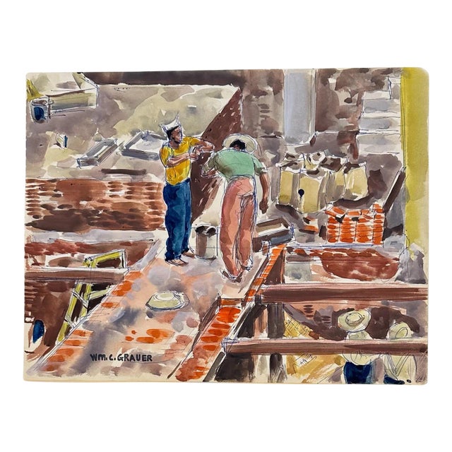 William C Grauer, 1895-1985, Untitled (Mexican Brick Layers) Watercolor on Paper 1940s For Sale