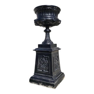 Victorian Aluminum Flower Garden Urn on Base For Sale