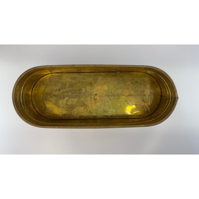 Vintage Mid Century Large Oval Brass Jardinière Trough Planter For Sale - Image 10 of 11