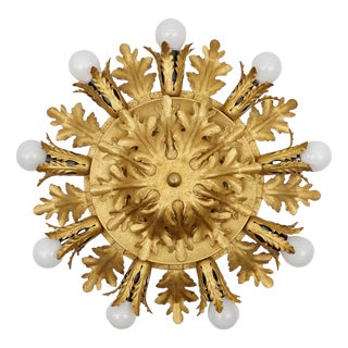 Large Vintage Florentine Leaf Ceiling Lamp by Banci Firenze, 1960s For Sale