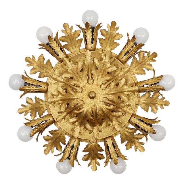 Large Vintage Florentine Leaf Ceiling Lamp by Banci Firenze, 1960s For Sale