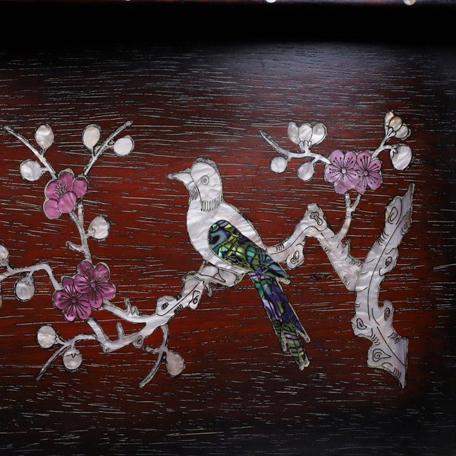 Zitan Wood Tray Inlaid With Mother-of-Pearl & Calligraphy For Sale - Image 10 of 10