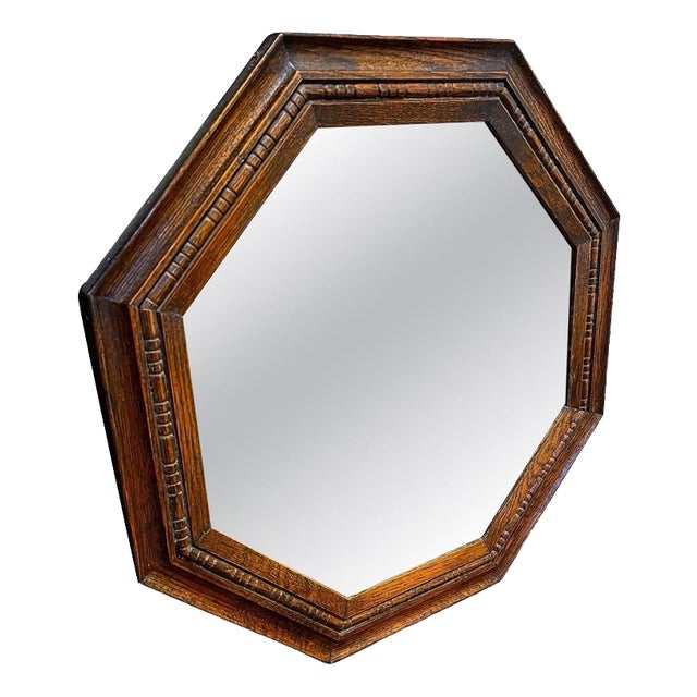Antique Early 20th Century Octagonal Oak Wall Mirror, 1920s For Sale