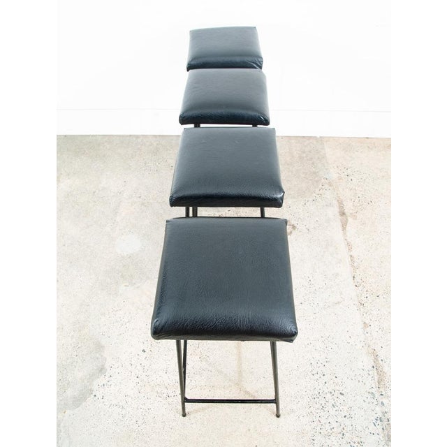 1960s Mid Century Modern Bar Stools Black Wrought Iron Square Upholstered Cushions- Set of 4 For Sale - Image 4 of 10