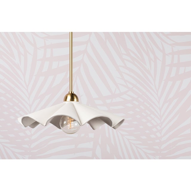 Contemporary Mitzi Maisie 16 in. 1 Light Pendant in Aged Brass and Ceramic Rough Texture White Finish For Sale - Image 3 of 15