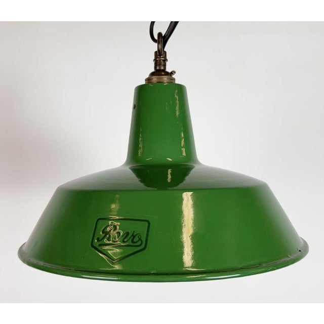1960s Industrial Green Enamel Factory Pendant Lamp from Revo, 1950s For Sale - Image 5 of 17