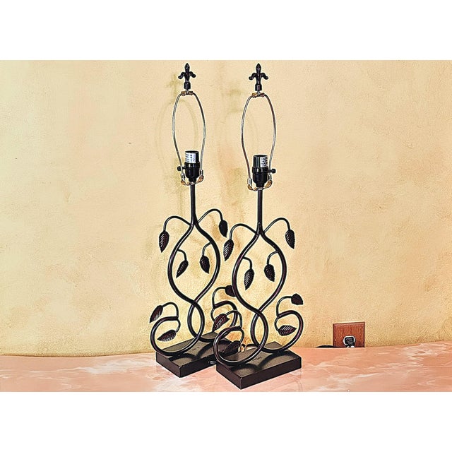 Rustic Wrought Iron Vine Table Lamps - a Pair For Sale In Washington DC - Image 6 of 12