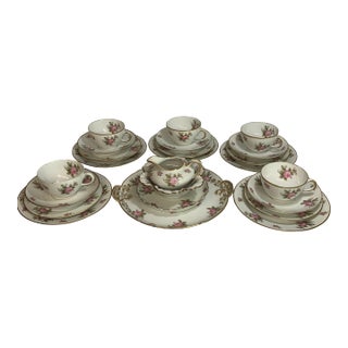 Gda Limoges Fine Porcelain Luncheon Tea Set Featuring a Classic Pink Rose Motif - 23 PCS For Sale