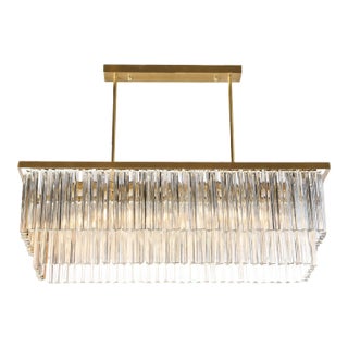 Contemporary Modernist Two-Tier Transparent Triedre Murano Camer Glass Rectangular Chandelier For Sale