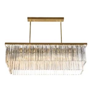 Contemporary Modernist Two-Tier Transparent Triedre Murano Camer Glass Rectangular Chandelier