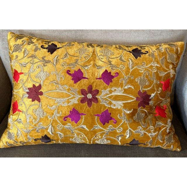 Hollywood Regency Hollywood Regency Luxurious Gold Hand Embroidered 12x18 Boudoir Pillow Abc Carpet & Home For Sale - Image 3 of 4