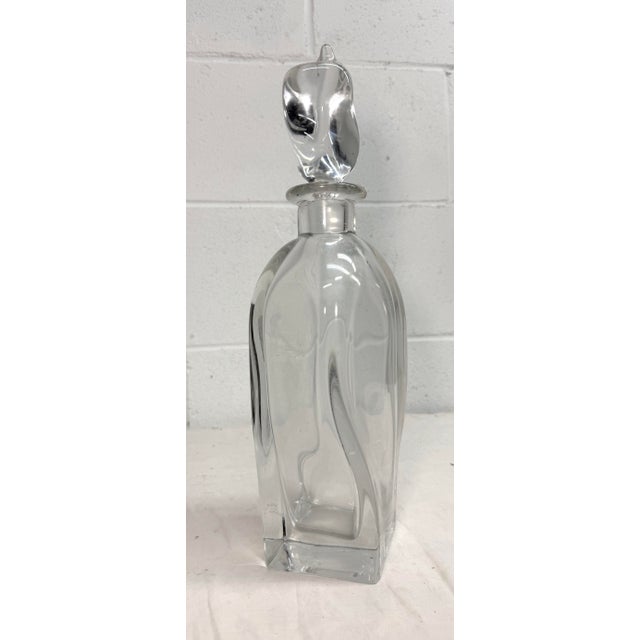 1980s Large Vintage Hand Blown Signed Daum Swirled Clear Crystal Decanter Glass Bottle For Sale - Image 5 of 13