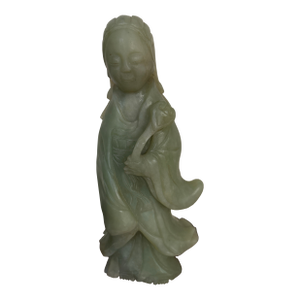 Vintage Mid - Century Chinese Carved Guanyin Serpentine 9” Stone Statue