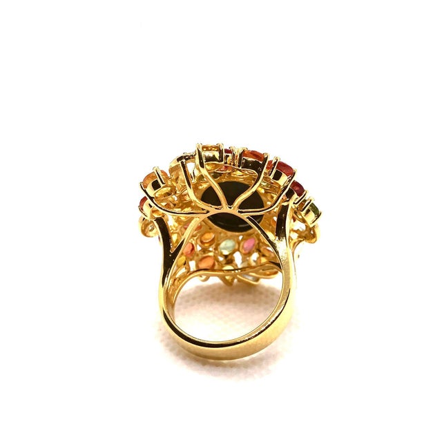 Bochic "Orient" Vintage Diamond, Sapphires & Black Opal Ring Set In 18K Gold & Silver For Sale - Image 4 of 18