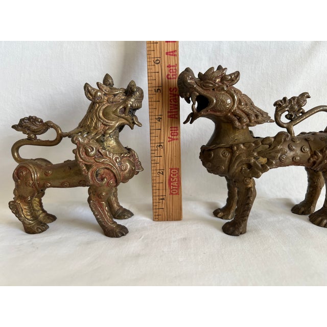 Vintage Bronze Foo Dogs on Wooden Stand - 3 Piece Set For Sale - Image 11 of 16
