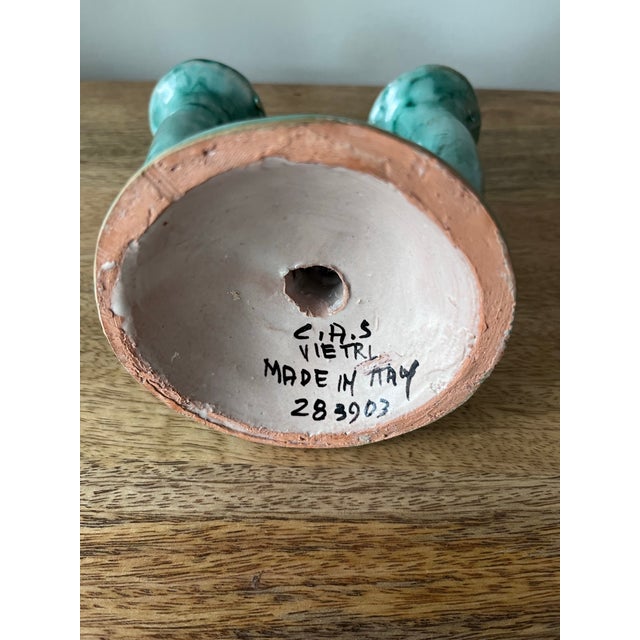 1940s 1940s C.A.S.Vietri Double Candle Holder in Turquoise Glaze-Made in Italy For Sale - Image 5 of 6