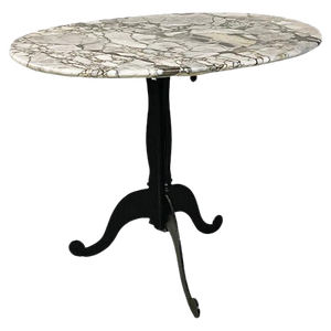 Italian Coffee Table with Oval Marble Top and Metal Legs, 1970s